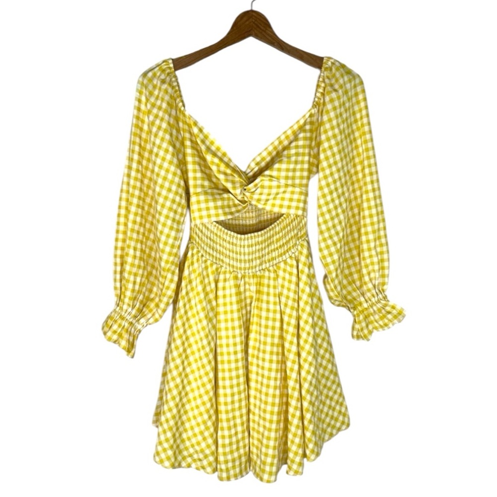 Mabel The Lable Yellow Gingham Cut Out Mini Dress sz S